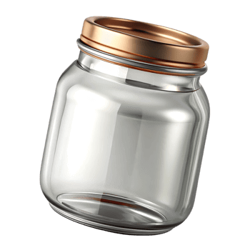 Small clear glass jar with copper lid isolated on transparent background png
