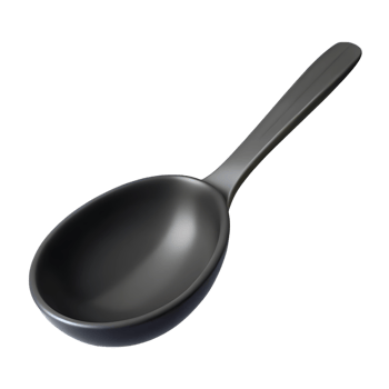 A single dark spoon rests against. png