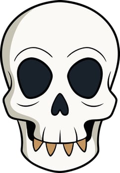A cartoon skull with large, dark eyes smiles subtly against a white background, conveying a playful yet slightly spooky Halloween vibe. vector