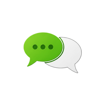 Two interconnected speech bubbles one vibrant green with dots the other white isolated on transparent background png