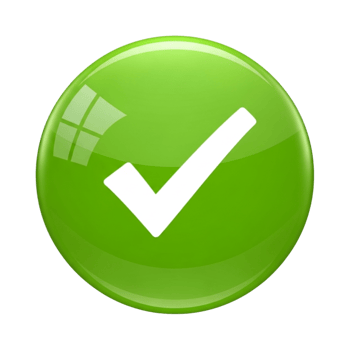 Glossy green circular button with a white checkmark symbol indicating success or approval isolated on transparent background png