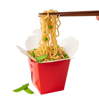 Delicious asian noodles being lifted with chopsticks from a red takeout box isolated on transparent background png