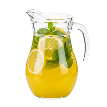 Refreshing glass pitcher filled with lemonade and fresh mint leaves isolated on transparent background png