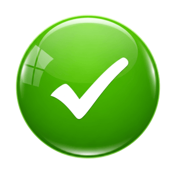 Glossy green circle with a white checkmark symbol indicating success and approval isolated on transparent background png