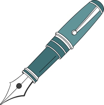 Elegant Teal Fountain Pen Featuring Silver Details for Professional and Vintage Themes vector