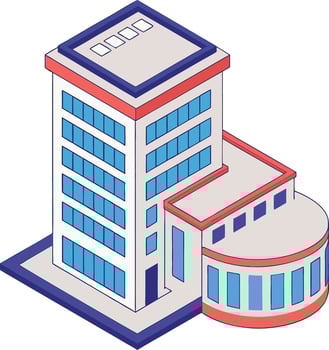 Modern isometric office building with curved section vector