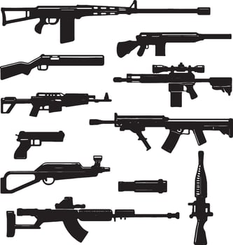 Collection of silhouetted firearms and rifles vector