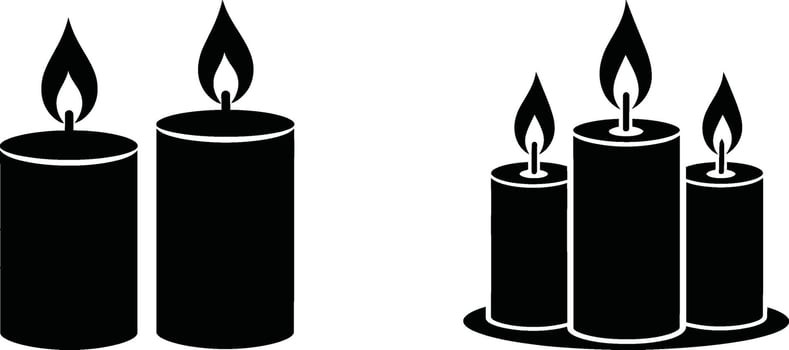 Set of Black Silhouette Burning Candles. Ambiance, Relaxation, and Spiritual Icons for Holiday and Memorial Designs vector