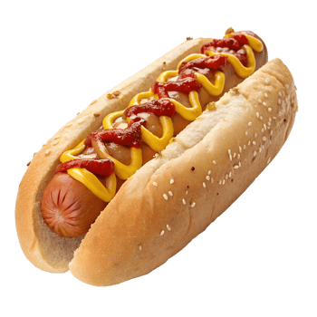 Tasty Hot Dog with Ketchup, Mustar,d and Sesame Bun for Fast Food Craving png