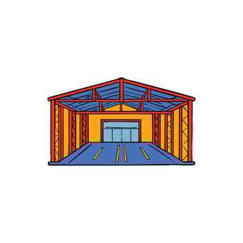 Illustration of a steel framed warehouse building in doodle style vector