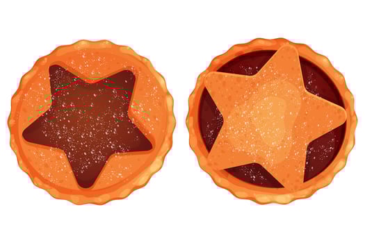 Christmas english mince pie with star top view in cartoon style isolated on white background. Holiday food, traditional pastry vector