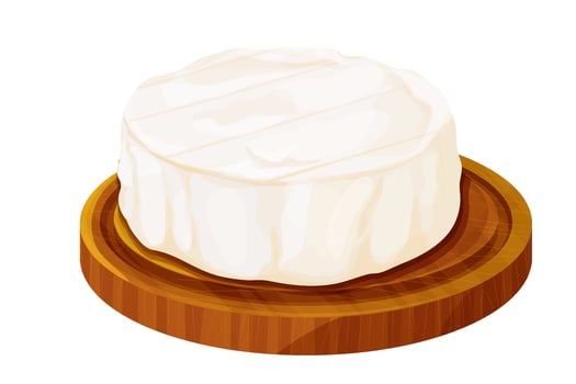 Camembert cheese, brie french soft creamy food on wooden tray isolated on background. vector