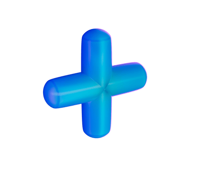 A 3D Blue plus sign with a glossy, gradient finish, featuring smooth, rounded edges. 3D Illustration png