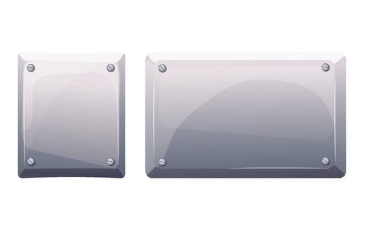 Set metal plate, steel frame, iron panel game menu silver color isolated ob white background. Board template. vector