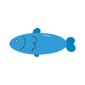 Blue fish on white background. illustration in flat cartoon style. Marine design. vector
