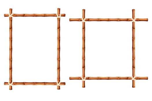 Bamboo frame from sticks and rope cartoon style, border isolated on white background. Tribal panel, game menu. vector