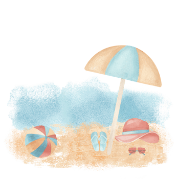 Watercolor hand drawn beach on sand and sea background. Ideal for summer invitations, travel blogs, greeting cards, or seasonal decor png