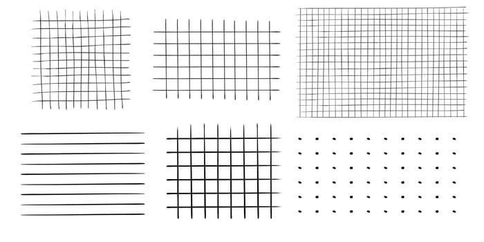 Graph crayon hand drawn textured set square grid for note, geometric line texture. Collection Crayon or pencil stripes, dots for bullet journal pages. vector