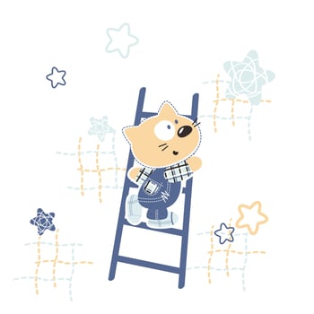 Cute Cat Climbing Starry Ladder vector
