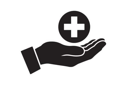 Medical Care Support Hand Holding Plus Sign for Health and Well being Services Concept Design vector