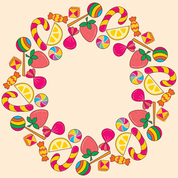 Bright colorful sign with tasty treats and the inscription Candy Shop vector