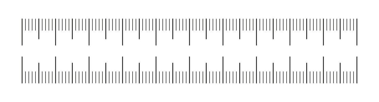 Double-sided measuring chart with 10 cm. Ruler scale 10 centimeters without numbers. Ruler scale, template of sewing tool. Length measurement height, math, distance. vector