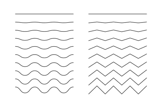 Waves line set. Set of wavy lines. zigzag and wavy horizontal underline. Pattern of wave ornaments. Wave thin line background. vector