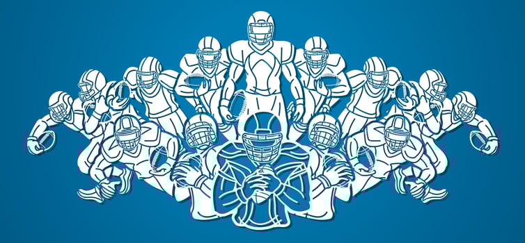 Silhouette Group of American Football Players Mix Action Cartoon Sport vector