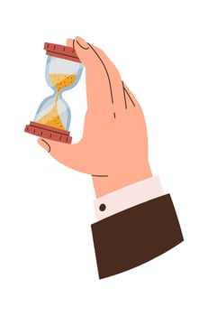 Hand with small sand clock flat icon vector