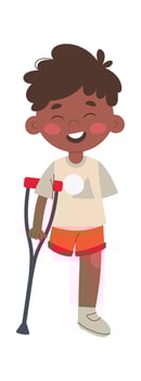 Disability flat icon Boy with amputated leg Crutches for walking vector