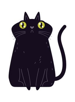 Cute domestic animal kitty flat icon Playful black cat Flat Illustration Hand Drawn Icon vector