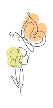 Butterfly on flower in line art Contemporary insect abstract drawing vector