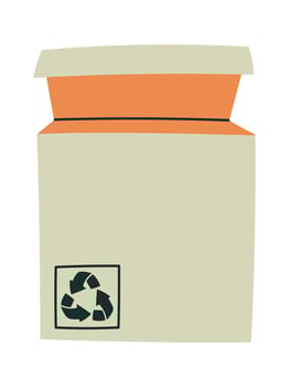 Open cardboard box with recycle material sticker flat icon vector