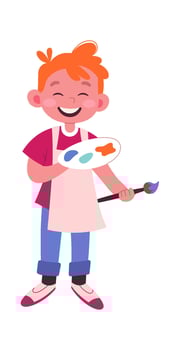 Cute boy with paint palette and brush flat icon vector
