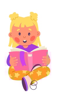 Children read book flat icon Cute girl reading literature vector