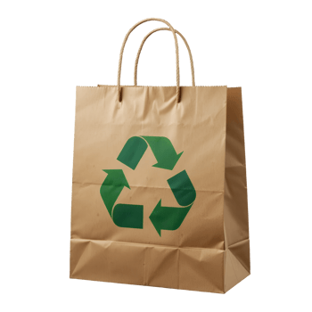Brown paper bag with green recycling symbol png