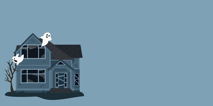 Halloween Night Banner with Abandoned House on Dark Background. vector