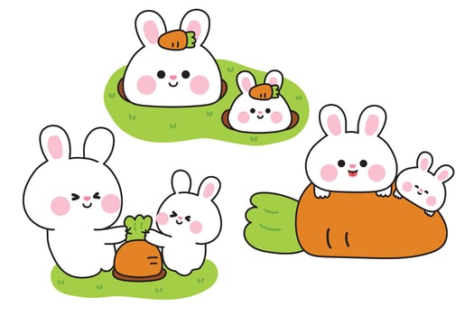 Cartoon bunnies with carrots vector