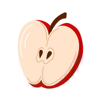 Fresh half sliced red apple in flat style isolated on a white background. vector