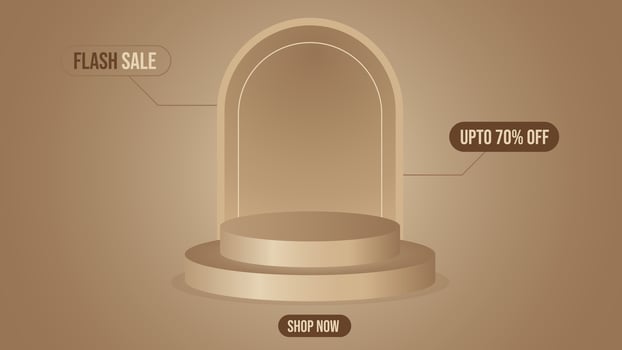 Elegant flash sale background with round podium and arch in brown tones perfect for discount banners product showcases and online sale advertisements vector