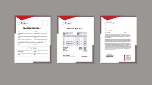 Modern kdp school registration, invoice and letterhead templates vector