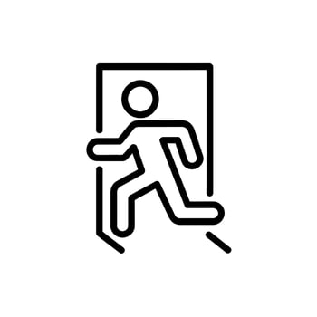 Stylized black line art icon of a person running through an open doorway vector