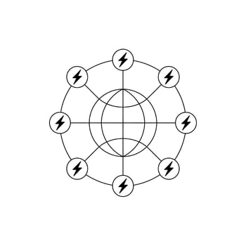 Global network of lightning bolts connected to a stylized earth globe vector