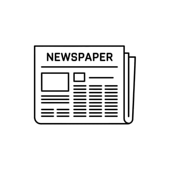 Simple black line art icon of a folded newspaper with the word newspaper on top vector