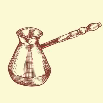 cezve turkish coffee maker. illustration in vintage sketch style vector