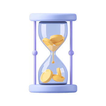 Hourglass with coins inside on transparent background rendering hourglass gold png