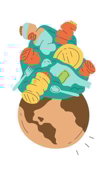 Pile of plastic bottles on planet flat illustration vector
