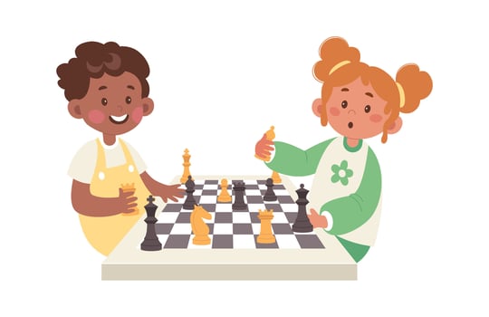 Boys play chess on chessboard Illustration vector
