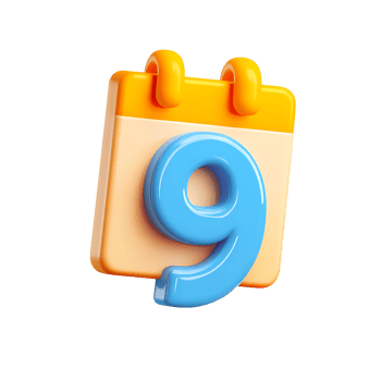 3D Render of Calendar with Number Nine on Transparent Background png