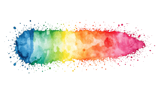 Vibrant rainbow watercolor paint splash effect against a simple transparent canvas backdrop png